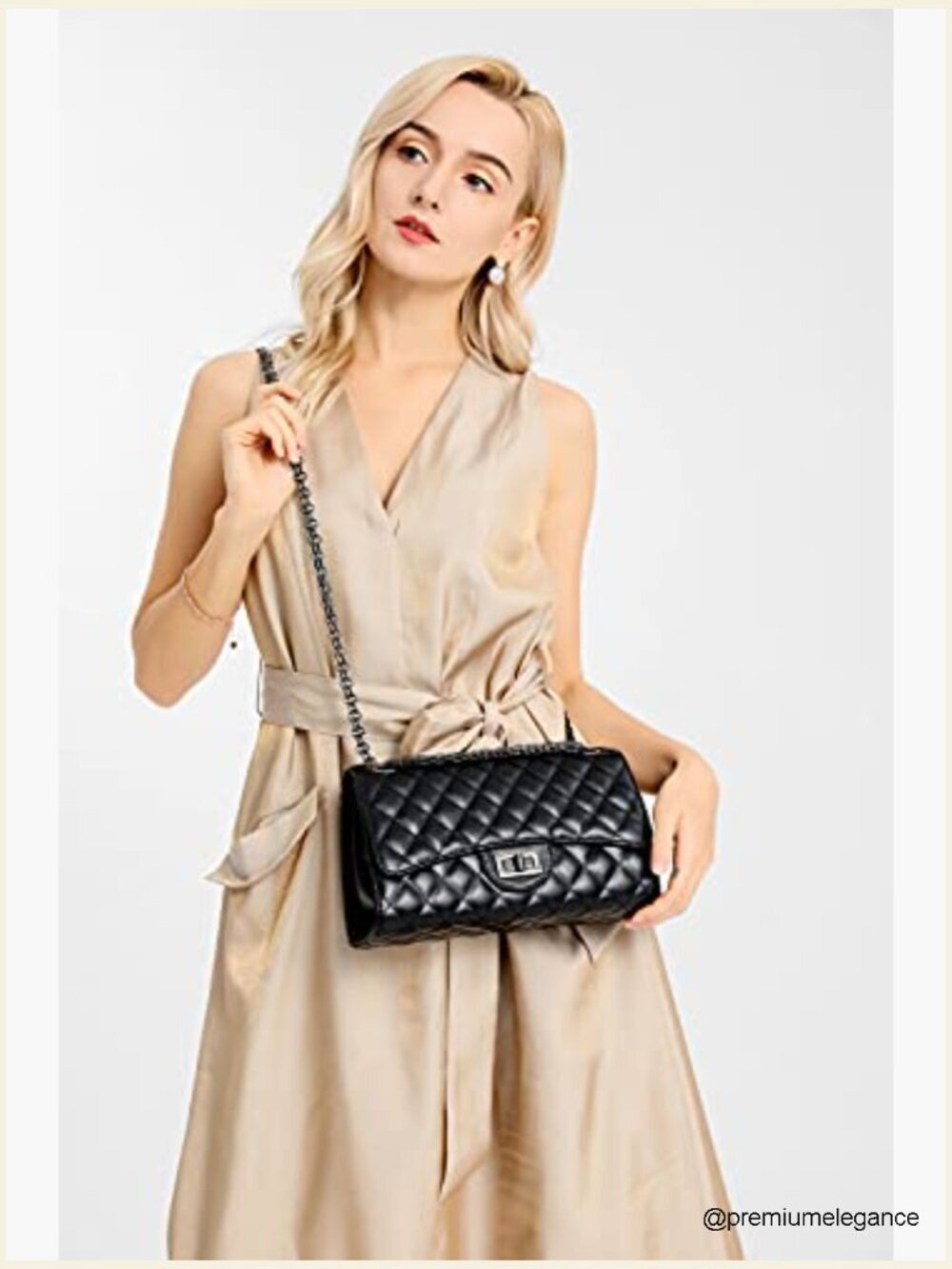 Quilted Crossbody Purse for Women Trendy Shoulder Bag with Chain - Picture 2 of 7
